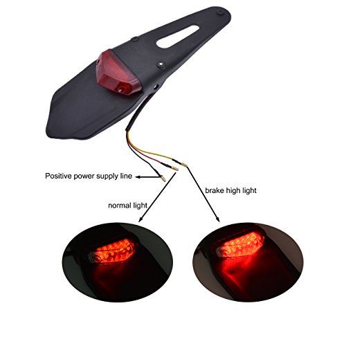 KATUR Rear Fender LED Brake Red Tail Light Lamp with Bracket for Off-Road Motorcycle Motocross Dirt Bike (Smoke Lens)