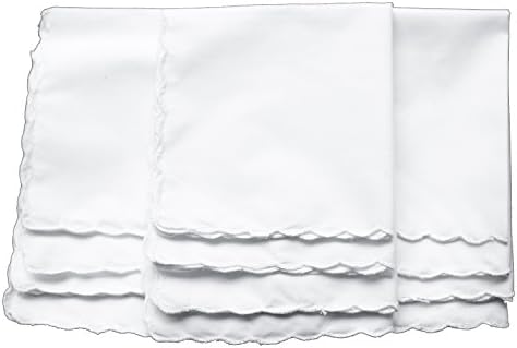 White Handkerchief set of 12 scalloped. 100% Cotton, Highest Quality, Soft, Scalloped Edge by Painted Stitches