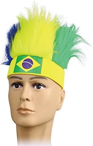 2018 World Cup Football Fans Hats Headband With Colorful Fur Wig Ployester Stretchy National Flag Headwear Cap (1-Pack, Brazil)