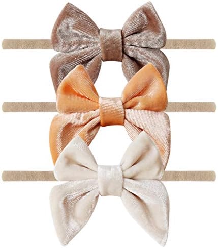 Baby Velvet Bow Headbands - 3 Pack Cotton Nylon Headband Baby Gift Photography Hair Bow