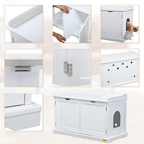 COZIWOW Cat Washroom Storage Bench Enclosed Litter Box Cover with Sturdy Wooden Structure Cat