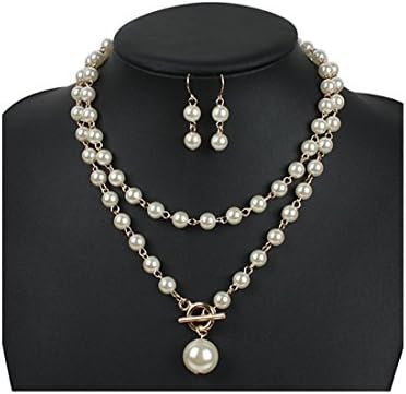 Simulated Imitation Pearl Necklace Earrings Set Prom | Collar Bridal Pearl Choker for Wedding