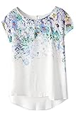 Zeagoo Fashion High Low Vintage Floral Print Short Sleeve Casual Top Blouse