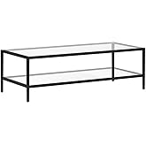 Henn&Hart 54" Wide Rectangular Coffee Table with Glass Shelf in Blackened Bronze, Modern coffee tables for living room, studi
