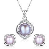 Stunning Flawless Pearl Stud Earrings & Silver Chain Pendant Set| Impeccable Quality Natural, Flawless Freshwater Pearl & 925 Sterling Silver| The Most Unique Fashion Jewelry Set (3 | Purple Pearls)