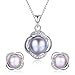 Stunning Flawless Pearl Stud Earrings & Silver Chain Pendant Set| Impeccable Quality Natural, Flawless Freshwater Pearl & 925 Sterling Silver| The Most Unique Fashion Jewelry Set (3 | Purple Pearls)