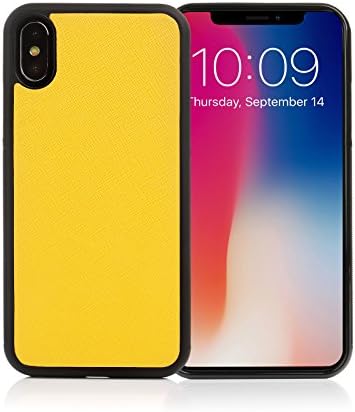 Saffiano Leather Wrap Case Scratch Resistant Shockproof Back Cover for Iphone X(Yellow)