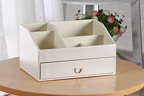 Medium Makeup + Cosmetic Organizer Case for Cosmetics, Brushes, Jewelry and more. Contains Top Tray, Drawers For Optimal Storage. Comes with BONUS Mirror. For Home, Countertop or Travel. Off White.
