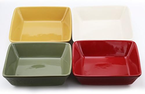 FINEST HOMEWARE Square Dinner Plates Set of 4 for Salad,China Ceramic Dish Deep Hollowware Large Tray White Green Yellow Red(9 inch Each)
