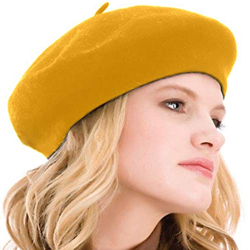 Kimming Womens Beret 100% Wool French Beret Solid Color Beanie Cap Hat Cirus