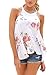 Sidefeel Women High Neck Floral Print Sleeveless Tank Top Small White