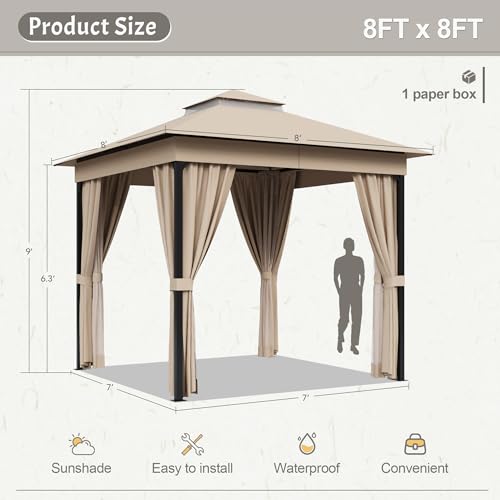 Devoko 8x8 Outdoor Gazebo with Mosquito Netting, Double Roof & Steel Frame image 10