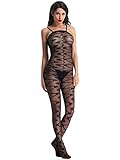 Amoretu Womens Lingerie Sheer Black Straps Crotchless Bodystocking