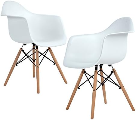 Set of 2 Modern Style Dining Armchair,Warmcentre Mid Century Modern Dining Room Chairs with Eiffel Legs Kitchen Funiture,White