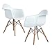 ELERANBE Set of 2 (Two) White Arm Chair- Eames Eiffel Style Lounge ArmChair Chairs Natural Wood Wooden Legs for Dining Room Living Room Cafe Kitchen
