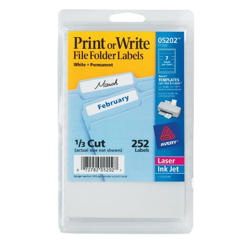 Avery File Folder Labels, Laser and Inkjet Printers, 1/3 Cut, White