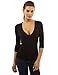 PattyBoutik V Neck Ruched 3/4 Sleeve Double Layers Blouse (Black S)