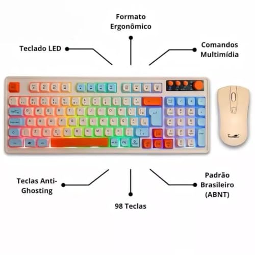 Teclado e Mouse Gamer, Alta Precisão RGB LED Rainbow USB para PC, PS4, PS5 e Xbox Versão Atualizada 2.0, Sem Atraso ao Teclar, Sem delay.