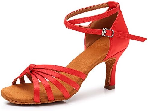 HROYL Women Satin Ballroom Dance Shoes Latin Salsa Performance Dance Shoes LP-217