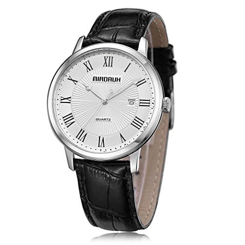MIRDAUH Men Classic Ultra-Thin Quartz Wrist Watch 3H Date Calendar (Metallic)