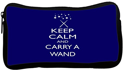 Rikki Knight Keep Calm and Carry a Wand - Blue Color Design Neoprene Pencil Cas…