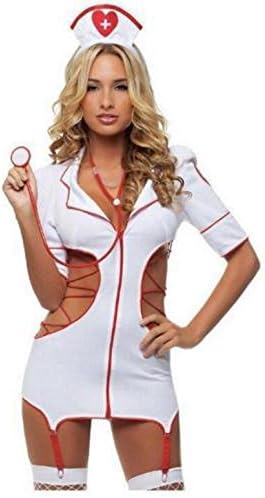 Myloo Sexy Lingerie Nurse Costume Adult Women Halloween Outfit Fancy Dress White