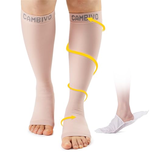 CAMBIVO Open Toe Compression Socks 20-30 mmHg, Class 2 Compression Socks for Circulation of Legs and Varicose Veins, Ideal for Travel, Work and Daily Use