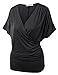 J.TOMSON Women's Batwing Sleeve Surplice Wrap Front Top CHARCOAL 2XL