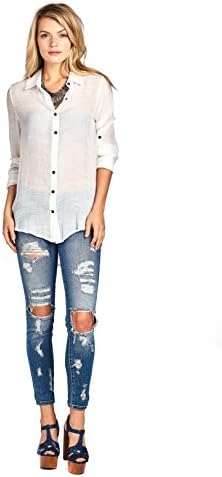 BD Collection Womens Long Sleeve Shirt With Roll Tabs (Medium, Ivory)