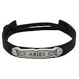 Aries Zodiac Black Leather Adjustable Bracelet