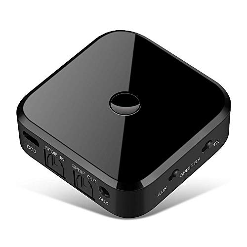 Huifen Bluetooth 5.0 Transmitter Receiver, Wireless Audio Adapter via Digital Optical TOSLINK 3.5mm AUX RCA Jack Dual Link AptX Low Latency 2 Devices Simultaneously for TV/Home Stereo System (Black)