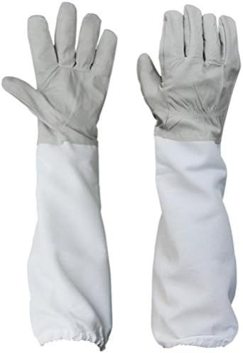 Yeefant 1 Pair Beekeeping Protective Gloves with Vented Long Sleeves,Grey and White,Total Length 19.68 Inch,Part of Skin Length 7.5 Inch,Palm Width 4.33 Inch,Middle Finger of Gloves Length 3.34 Inch