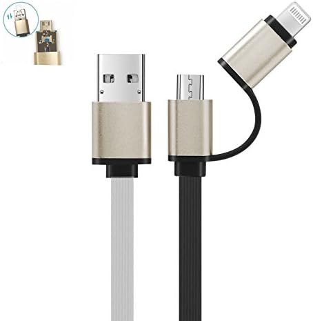 Comfkey 2-in-1 Lightning Cable USB Charging Cable Micro USB Data Cable for iPhone 6 6S 6Plus iPad Air mini Samsung HUAWEI ZTE, 3 Ft/ 1M (White and Black)