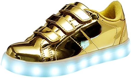 Santiro Unisex Kids Boy's Girl's Velcro Shoes LED USB Charge Light up PU Leather Sneaker.