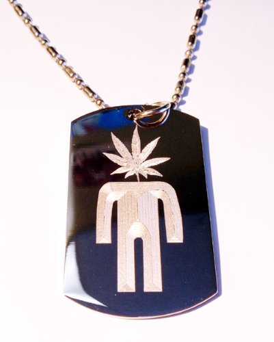 Marijuana Mary Jane Weed Leaf Ganja POT Head Logo Symbol - Military Dog Tag Luggage Tag Key Chain Metal Chain Necklace