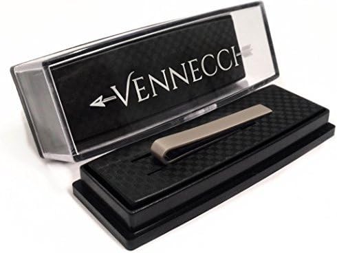 Vennecci Skinny Tie Clip, Matte Silver Finish - Tight Clasp Easy Slide Bar!