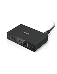 Cargador Multi Puerto USB 60W de 10 puertos de alimentación de Anker, para Apple iPhone 6 6 Plus, iPad Air 2 mini 3, Samsung Galaxy S6 S6 Edge y más, Empaquetado al por menor (Negro), Negro