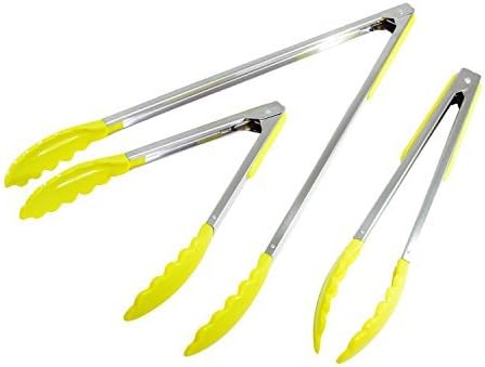 Prepology 3-Piece BBQ Kitchen Tong Set with Silicone Accents and Locking Feature (YELLOW) by Prepology