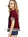 MakeMeChic Women's Waved Print Trim Short Sleeve Summer T-shirt Tops Blouse Burgundy S