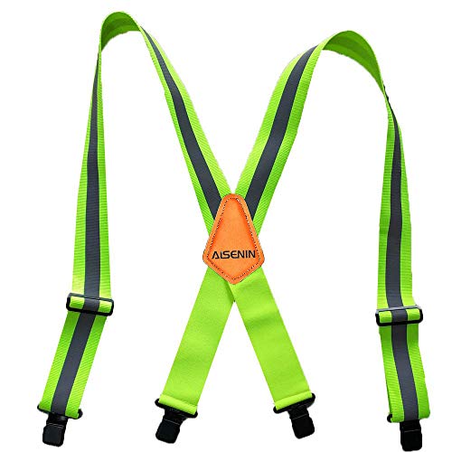 Men's Heavy Duty Work Suspenders, X-Back 2" Wide Adjustable Clip Suspenders,Reflective - Thumbnail 4