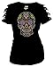 Bling Sugar Skull Rhinestone T-Shirt,Heart Neon Stud Ripped Cut Out Short (3X-Large)