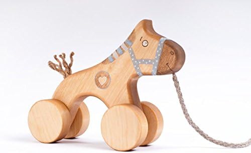 Pull-Along Hand-Crafted Birch Wood Non-Toxic Horse Toy, Blue