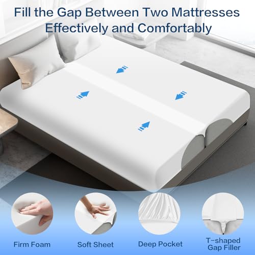 HOMCA Bed Bridge with Sheet, 200 x 200 cm 2 in 1 Bed Bridge Converter Kit Single to King, Eliminates Gap Between Mattresses, Bridge of Love is Suitable for Families