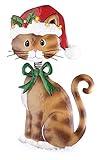 Christmas Bobble Head Cats Garden Decor Yard Stake, Green Bowtie
