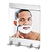 mDesign AFFIXX Strong Self-Adhesive Metro Rustproof Aluminum Bathroom Shower Mirror with Hooks for Razors - Silver