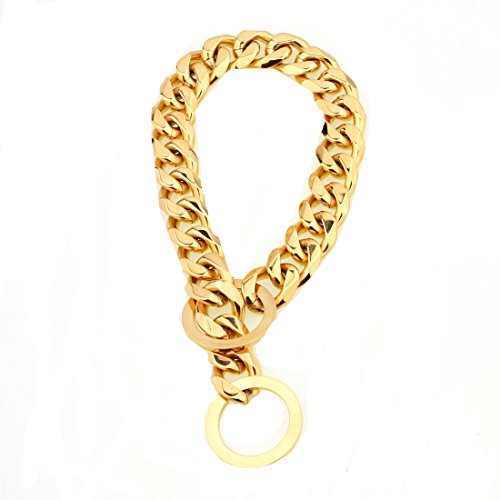 IFLYTREE JEWELRY Heavy Duty 15mm Duty Solid Stainless Steel Dog Choke Chain Collar Pet Necklace for Pit Bull, Mastiff, Bulldog, Big Breeds 12 Inches-34 Inches (Gold, 18)
