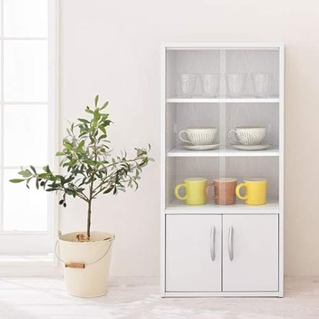Amazon 食器棚 スリム ガラス戸 木製 キッチン収納 台所 キッチン 収納 一人暮らし コンパクト ストック収納 省スペース 収納棚 ナチュラル 食器棚 オンライン通販