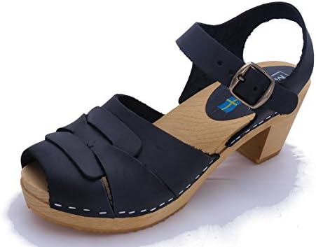 Moheda Women's Ally Black Nubuk Wooden Clogs 38 M EU/7,5 B (m) US