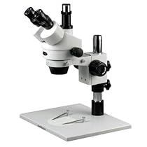 AmScope SM-1TZ Professional Trinocular Stereo Zoom Microscope, WH10x Eyepieces, 3.5X-90X Magnification, 0.7X-4.5X Zoom Objective, Ambient Lighting, Large Pillar-Style Table Stand, Includes 0.5X and 2.0X Barlow Lenses