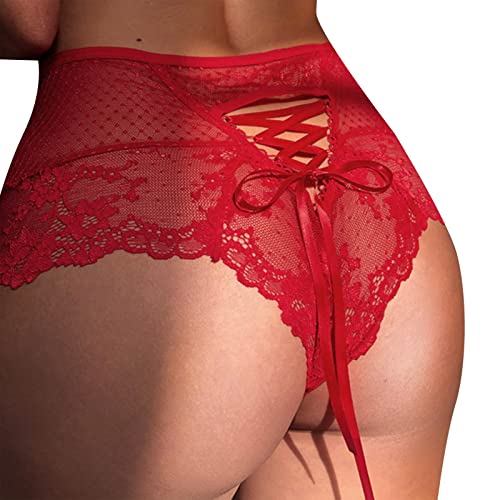 Women Bandage Design Sexy Lace Flower Underwear Mid Waist Transparent  Hollow Out Granny Panties plus Size Silk Red, Blue in Saudi Arabia
